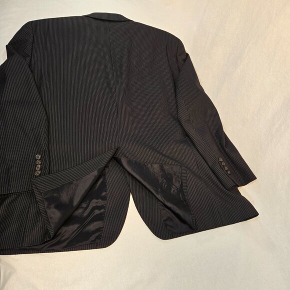 RALPH LAUREN Dillard's BLACK 100% Wool WHITE Pinstripe Blazer Men's Size 50R. - Picture 8 of 17